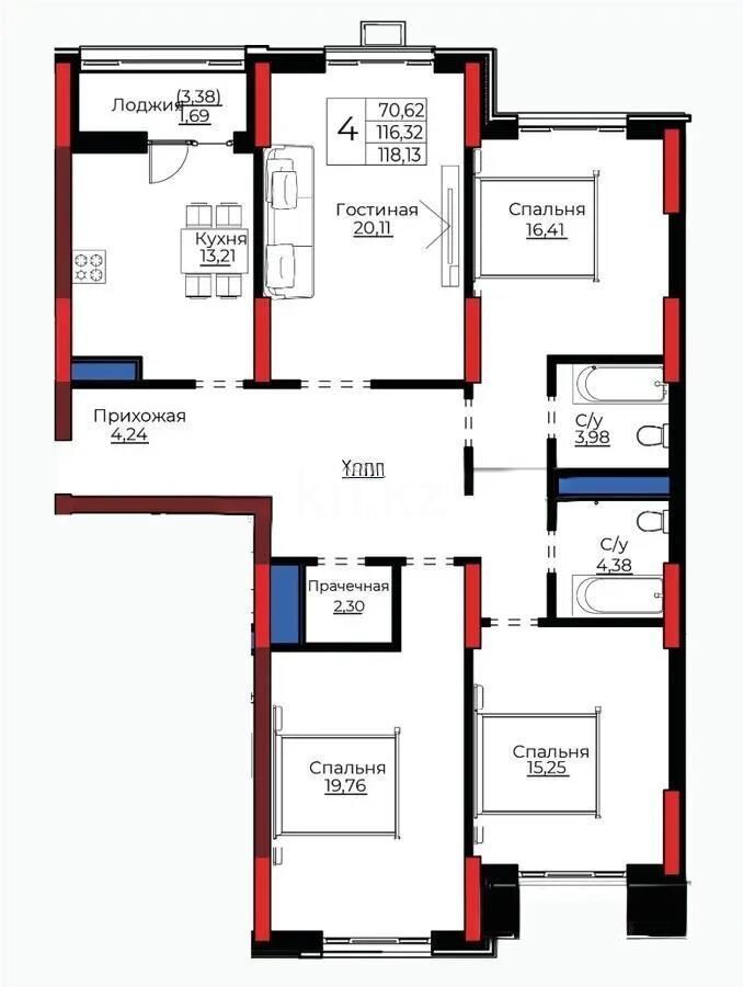 Продажа 4-комнатной квартиры, 118 м² - Продажа четырехкомнатных квартир в кирпичном доме в Казахстане - страница 20 фото 1 из 1