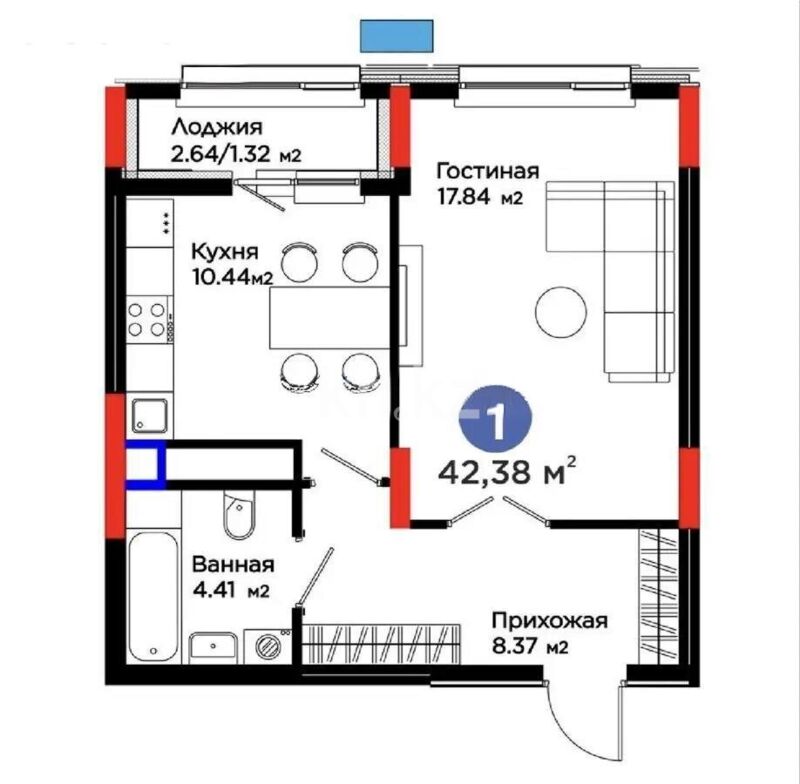 Продажа 1-комнатной квартиры, 42.4 м² - Продажа однокомнатных квартир в р-не Есиль Астаны - страница 14 фото 1 из 1