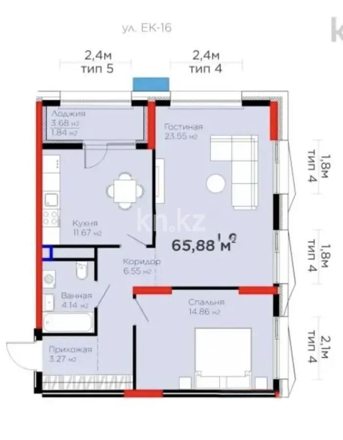 Продажа 2-комнатной квартиры, 65.88 м² - Продажа двухкомнатных квартир в р-не Нура Астаны - страница 64 фото 1 из 1