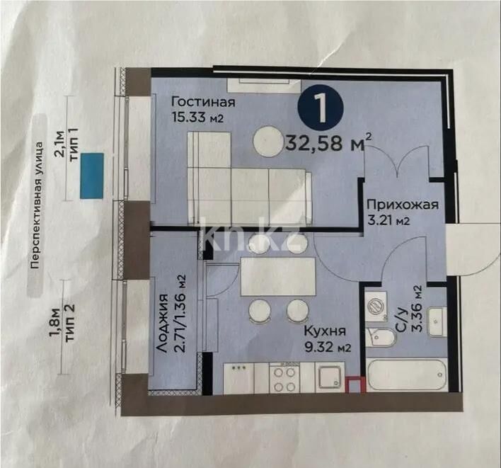 Продажа 1-комнатной квартиры, 33 м² - Продажа однокомнатных квартир в р-не Нура Астаны - страница 34 фото 1 из 1