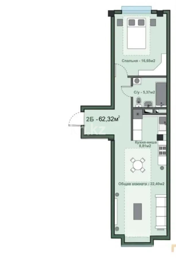 Продажа 2-комнатной квартиры, 62.32 м² - Продажа двухкомнатных квартир в Турксибском р-не Алматы - страница 9 фото 1 из 1