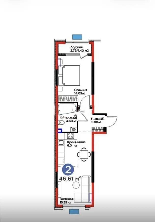Продажа 2-комнатной квартиры, 46 м² - Продажа двухкомнатных квартир в монолитном доме в Алматы фото 1 из 1