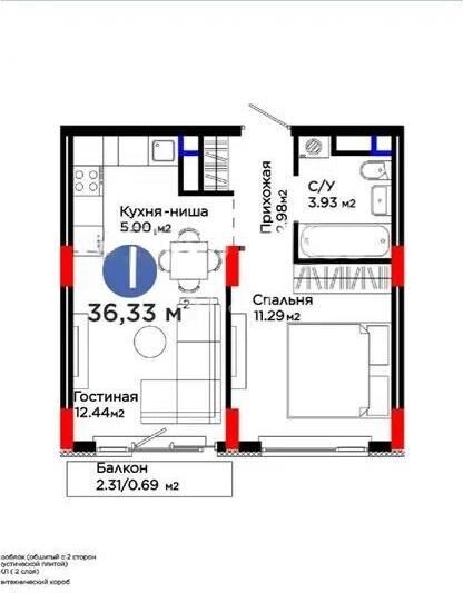 Продажа 1-комнатной квартиры, 36.33 м² - Продажа однокомнатных квартир в монолитно-каркасном доме в Астане - страница 26 фото 1 из 1