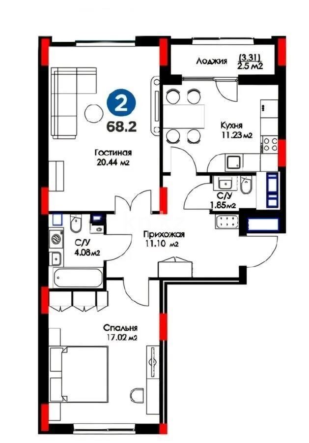 Продажа 2-комнатной квартиры, 68 м² - Аренда квартир посуточно в Кокшетау фото 10 из 10