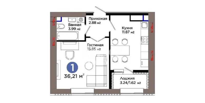 Продажа 1-комнатной квартиры, 36.21 м² - Продажа квартир в Казахстане - страница 34 фото 1 из 1