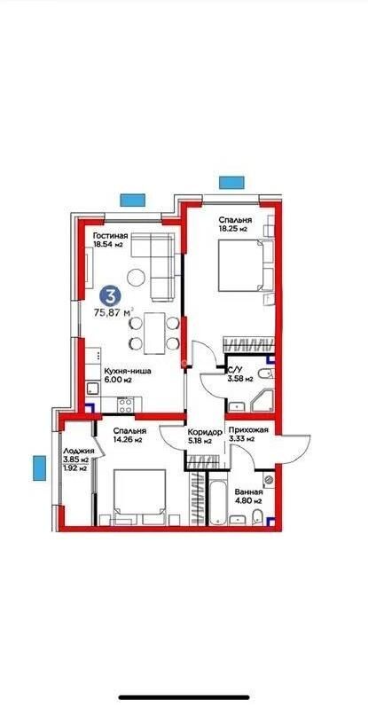 Продажа 3-комнатной квартиры, 75.87 м² - Продажа трехкомнатных квартир в монолитном доме в Алматы - страница 2 фото 1 из 1