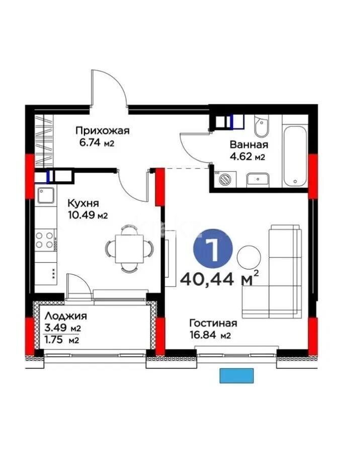 Продажа 1-комнатной квартиры, 40.8 м² - Продажа однокомнатных квартир в Казахстане - страница 21 фото 1 из 1