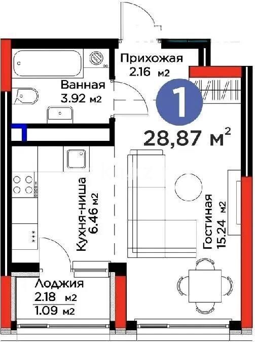 Продажа 1-комнатной квартиры, 28.87 м² - Продажа однокомнатных квартир в р-не Есиль Астаны - страница 13 фото 3 из 3