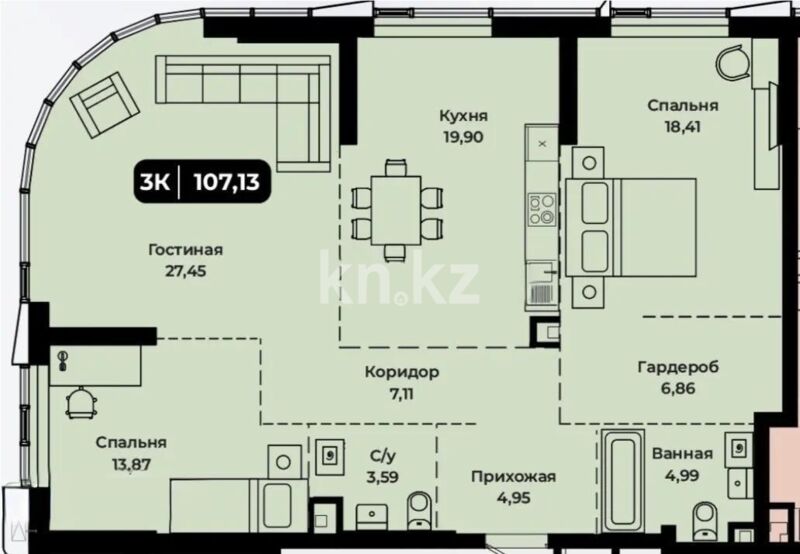 Продажа 3-комнатной квартиры, 107.13 м² - Продажа трехкомнатных квартир в блочном доме в Казахстане - страница 40 фото 1 из 1
