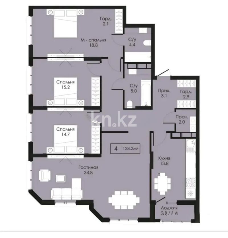 Продажа 4-комнатной квартиры, 129 м² - Продажа квартир в кирпичном доме в Астане - страница 14 фото 1 из 1
