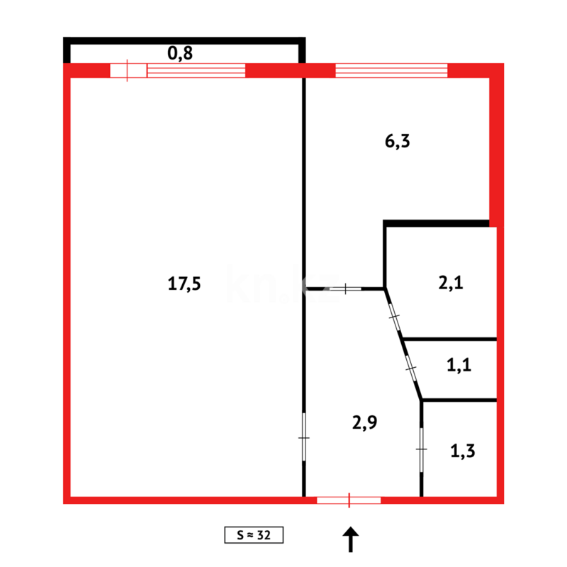 Продажа 1-комнатной квартиры, 32 м² - Продажа однокомнатных квартир в панельном доме в Караганде - страница 8 фото 8 из 8