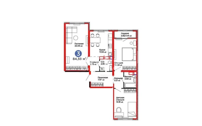 Продажа 3-комнатной квартиры, 84.52 м² - Продажа квартир в монолитно-каркасном доме в Астане - страница 129 фото 1 из 1
