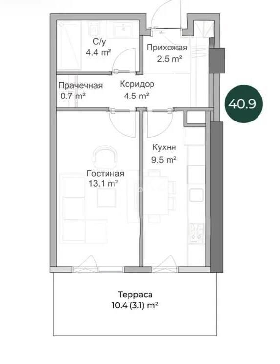 Продажа 2-комнатной квартиры, 40.9 м² - Продажа двухкомнатных квартир в монолитном доме в Казахстане - страница 11 фото 1 из 1