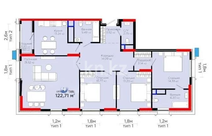 Продажа 4-комнатной квартиры, 122.71 м² - Продажа квартир в блочном доме в Астане - страница 4 фото 1 из 1