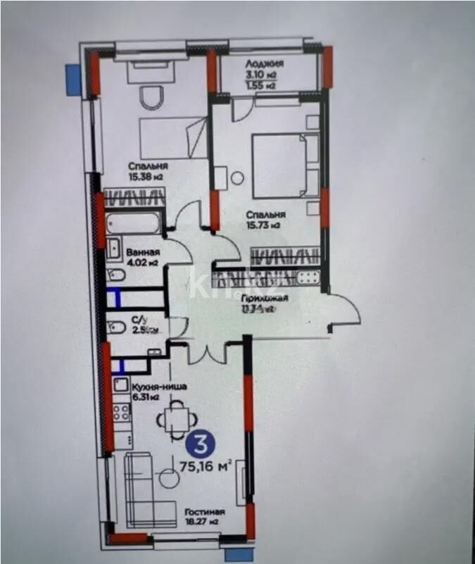 Продажа 3-комнатной квартиры, 77.18 м² - Продажа квартир в панельном доме в Астане - страница 16 фото 7 из 7
