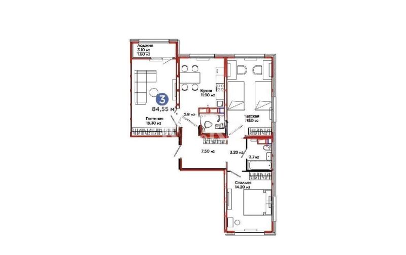 Продажа 3-комнатной квартиры, 85 м² - Продажа трехкомнатных квартир в блочном доме в Астане фото 1 из 1