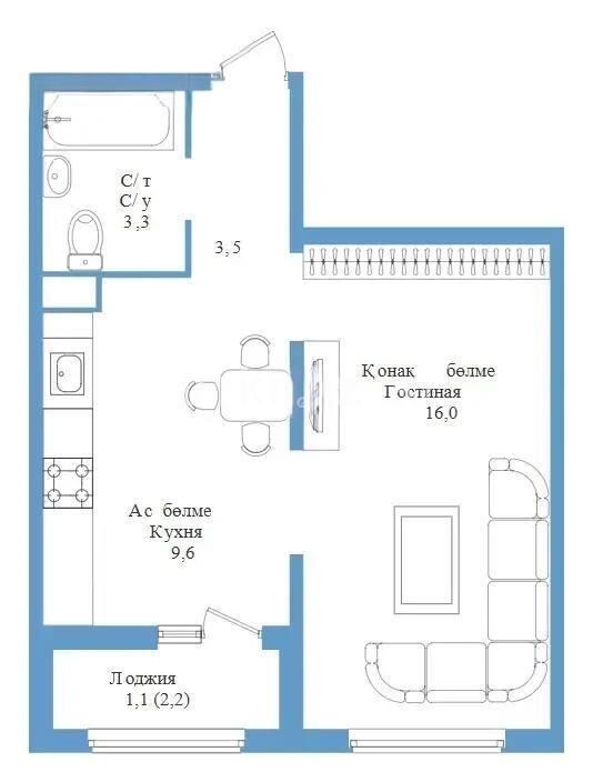 Продажа 1-комнатной квартиры, 35 м² - Продажа однокомнатных квартир в Наурызбайском р-не Алматы - страница 21 фото 3 из 3