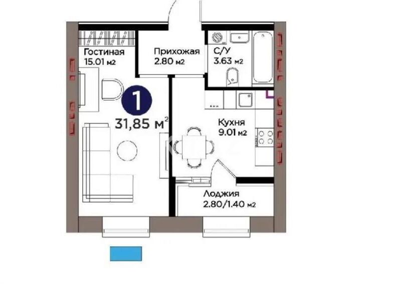 Продажа 1-комнатной квартиры, 32 м² - Продажа квартир в блочном доме в Астане - страница 2 фото 1 из 1