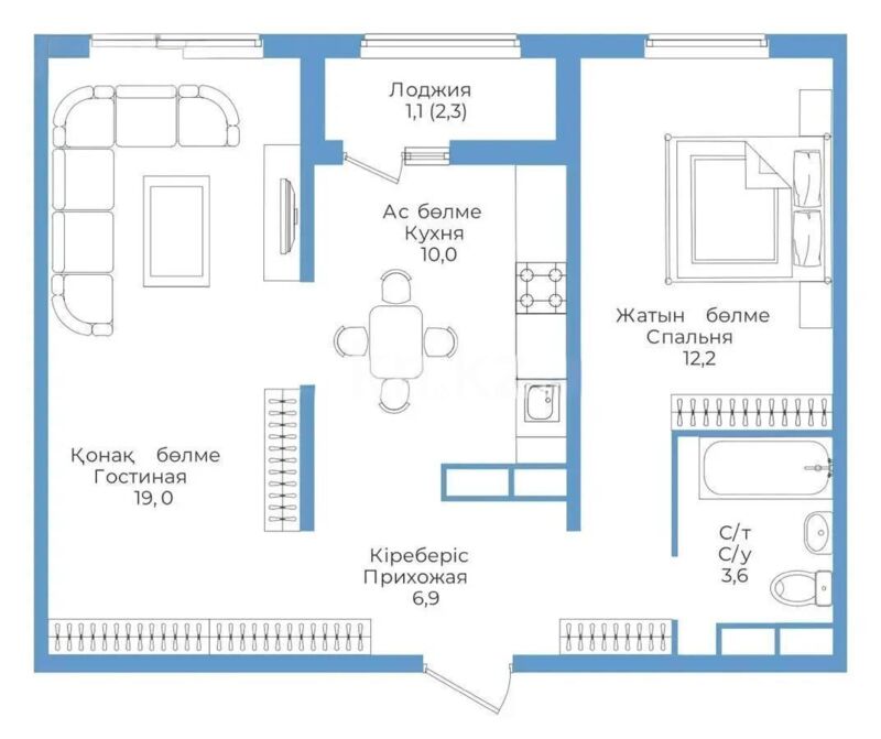 Продажа 2-комнатной квартиры, 53.4 м² - Продажа двухкомнатных квартир от собственников в Алматы - страница 2 фото 4 из 4