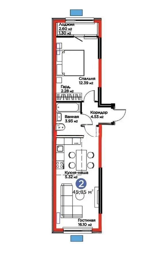 Продажа 2-комнатной квартиры, 45.85 м² - Продажа двухкомнатных квартир в монолитно-каркасном доме в Алматы - страница 9 фото 1 из 1