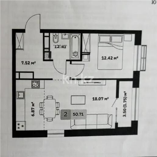 Продажа 2-комнатной квартиры, 50.71 м² - Продажа двухкомнатных квартир в Турксибском р-не Алматы - страница 15 фото 1 из 1