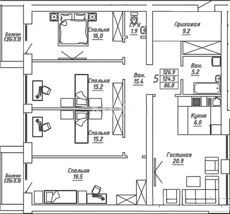 Продажа 4-комнатной квартиры, 127 м² - Продажа четырехкомнатных квартир в кирпичном доме в Казахстане - страница 20 фото 6 из 6