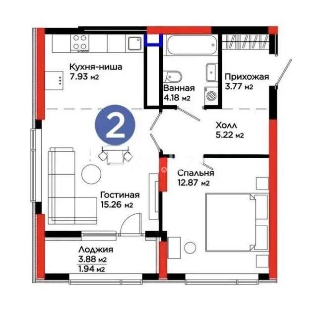 Продажа 2-комнатной квартиры, 51.17 м² - Продажа квартир в Казахстане - страница 186 фото 1 из 1