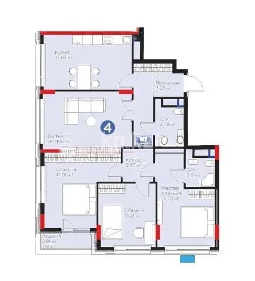 Продажа 4-комнатной квартиры, 105 м² - Продажа четырехкомнатных квартир в Астане - страница 2 фото 1 из 1
