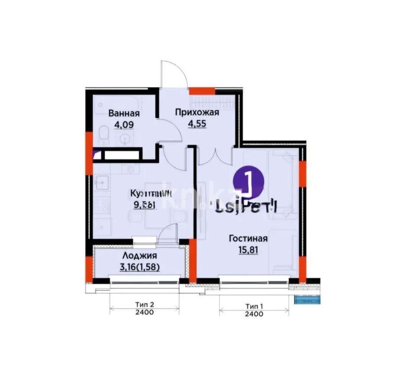 Продажа 1-комнатной квартиры, 35.73 м² - Продажа однокомнатных квартир в монолитно-каркасном доме в Казахстане фото 3 из 3