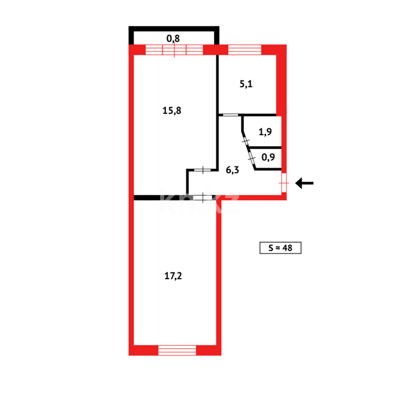 Продажа 2-комнатной квартиры, 48 м² - Продажа двухкомнатных квартир в панельном доме в Темиртау - страница 7 фото 10 из 10