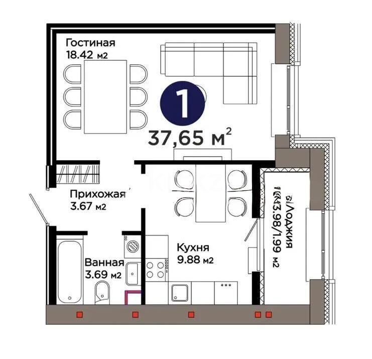 Продажа 1-комнатной квартиры, 37.65 м² - Продажа однокомнатных квартир в блочном доме в Казахстане - страница 46 фото 1 из 1