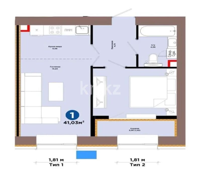 Продажа 1-комнатной квартиры, 41 м² - Продажа однокомнатных квартир в блочном доме в Казахстане - страница 44 фото 1 из 1