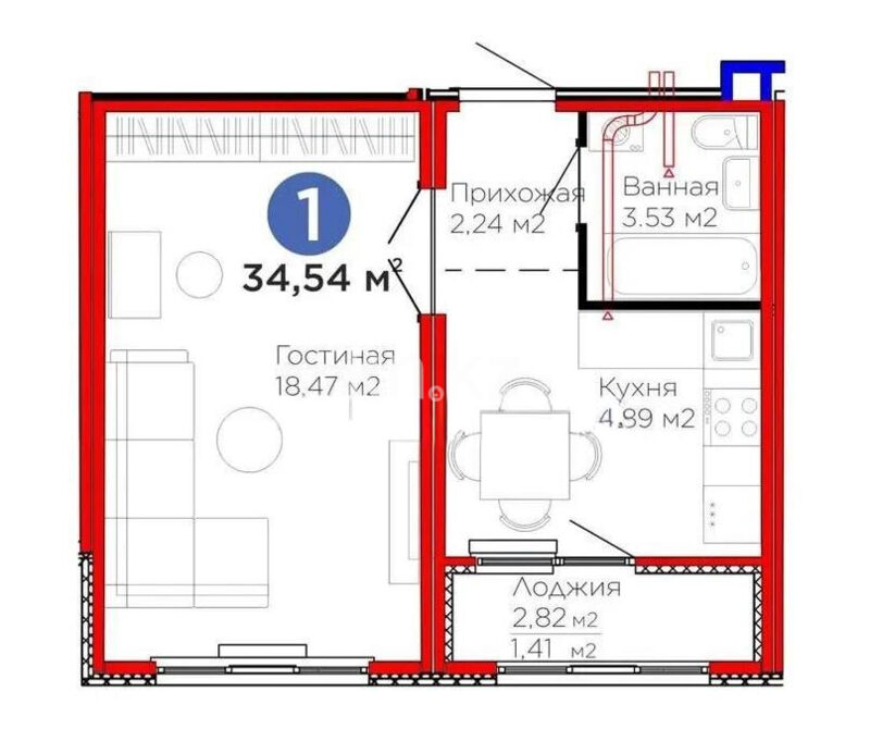 Продажа 1-комнатной квартиры, 34.54 м² - Продажа квартир в монолитном доме в Астане - страница 14 фото 1 из 1