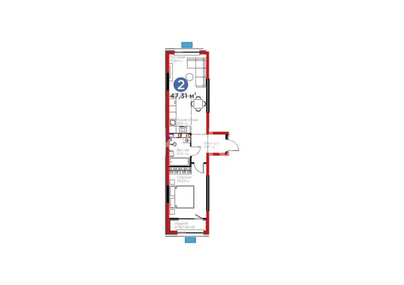 Продажа 2-комнатной квартиры, 47.31 м² - Продажа квартир в новостройках Алматы - страница 17 фото 1 из 1