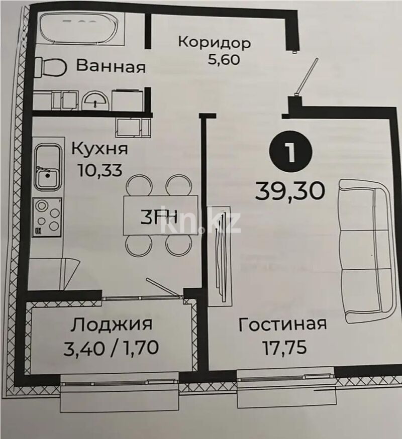 Продажа 1-комнатной квартиры, 39.3 м² - Продажа однокомнатных квартир в р-не Нура Астаны - страница 23 фото 1 из 1