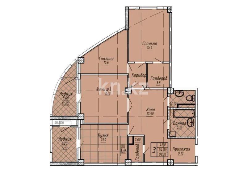 Продажа 3-комнатной квартиры, 99.2 м² - Продажа трехкомнатных квартир в блочном доме в Казахстане - страница 24 фото 1 из 1