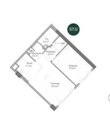 Продажа 2-комнатной квартиры, 57 м² - Продажа двухкомнатных квартир от собственников в Казахстане фото 1 из 1