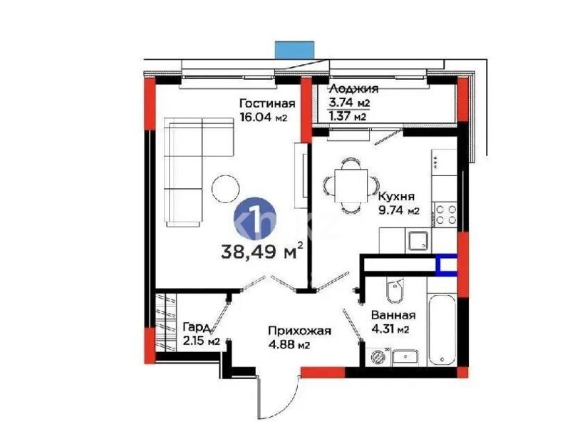 Продажа 1-комнатной квартиры, 39 м² - Продажа однокомнатных квартир в р-не Есиль Астаны - страница 18 фото 1 из 1