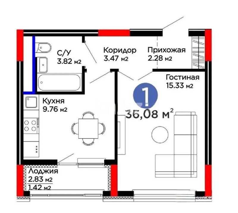 Продажа 1-комнатной квартиры, 36 м² - Продажа однокомнатных квартир в р-не Нура Астаны - страница 28 фото 1 из 1