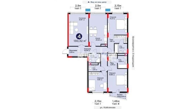 Продажа 4-комнатной квартиры, 130.3 м² - Продажа четырехкомнатных квартир в блочном доме в Казахстане - страница 4 фото 1 из 1