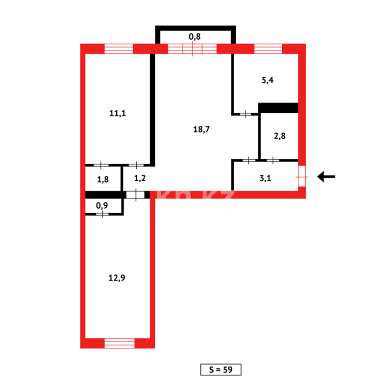 Продажа 3-комнатной квартиры, 58 м² - Продажа офисных и торговых помещений в Абае фото 7 из 7