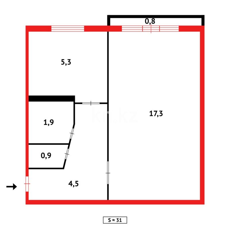 Продажа 1-комнатной квартиры, 31 м² - Продажа однокомнатных квартир в Темиртау - страница 2 фото 10 из 10