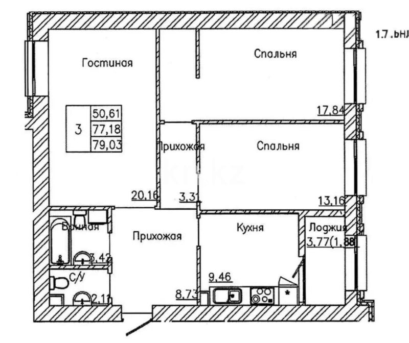 Продажа 3-комнатной квартиры, 79 м² - Продажа трехкомнатных квартир в кирпичном доме в Казахстане - страница 91 фото 1 из 1