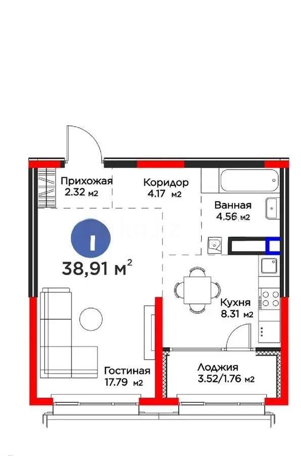 Продажа 1-комнатной квартиры, 38.91 м² - Продажа однокомнатных квартир в монолитно-каркасном доме в Алматы - страница 98 фото 1 из 1