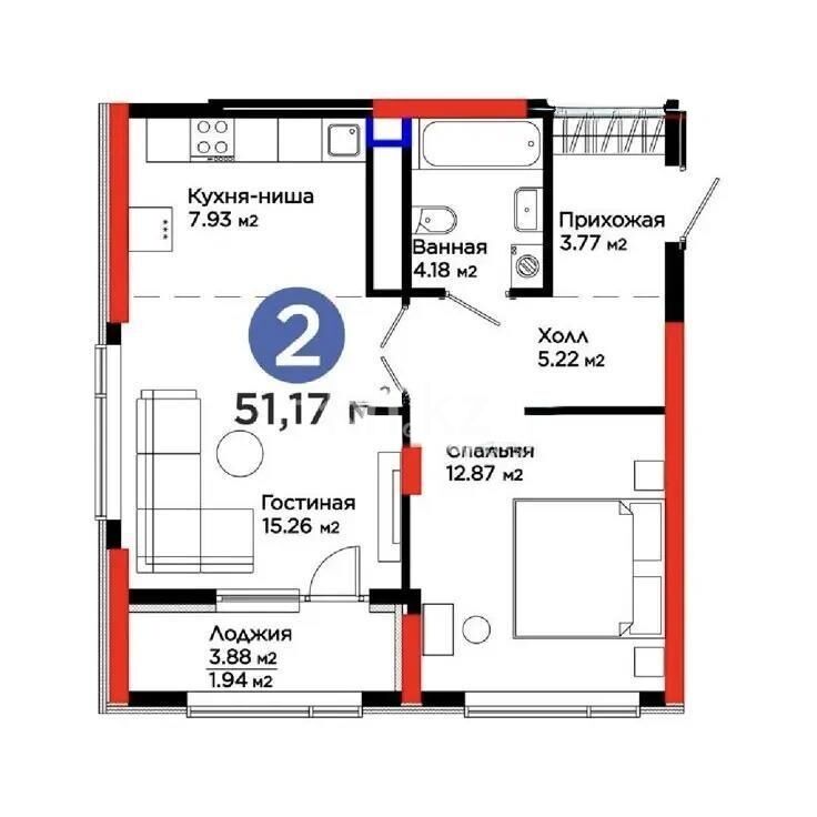Продажа 2-комнатной квартиры, 50.3 м² - Продажа двухкомнатных квартир в р-не Нура Астаны - страница 49 фото 1 из 1