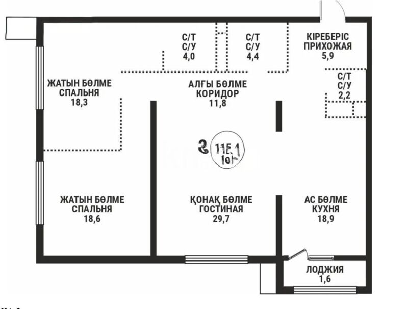 Продажа 3-комнатной квартиры, 115.4 м² - Продажа трехкомнатных квартир в кирпичном доме в Алматы - страница 6 фото 1 из 1