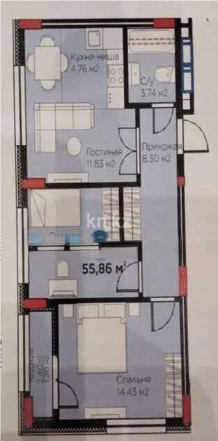 Продажа 2-комнатной квартиры, 55.86 м² - Продажа двухкомнатных квартир в р-не Есиль Астаны фото 1 из 1