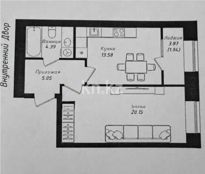 Продажа 1-комнатной квартиры, 45.11 м² - Продажа однокомнатных квартир в кирпичном доме в Казахстане - страница 102 фото 1 из 1