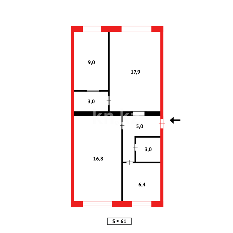 Продажа 3-комнатной квартиры, 62 м² - Продажа квартир в блочном доме в Казахстане - страница 208 фото 1 из 11