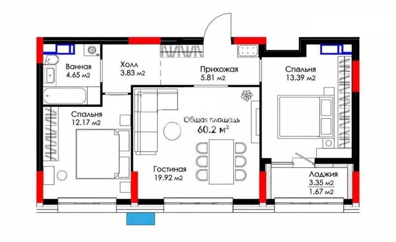 Продажа 3-комнатной квартиры, 60.2 м² - Продажа квартир в монолитно-каркасном доме в Казахстане - страница 23 фото 4 из 4